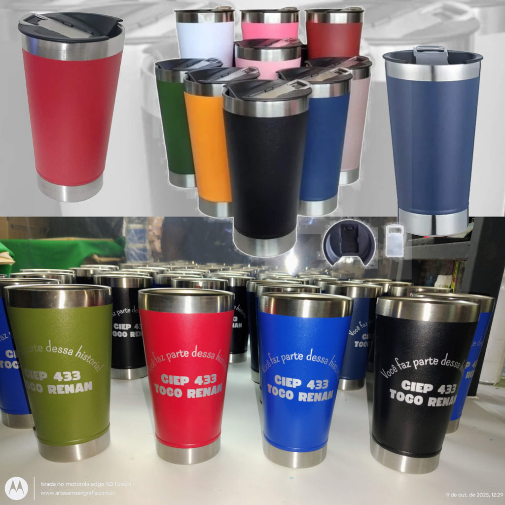 Copos Térmico De Inox Com Tampa E Abridor 510ml Personalizados - KIT100