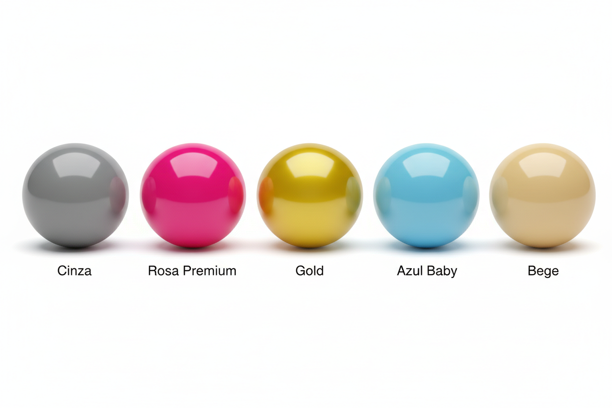 Variações de cor: Cinza, Rosa Premium, Gold, Azul Baby, Bege