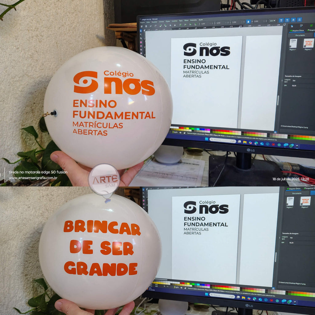 KIT 100 Bolas vinil 23 cm Impressas personalizadas