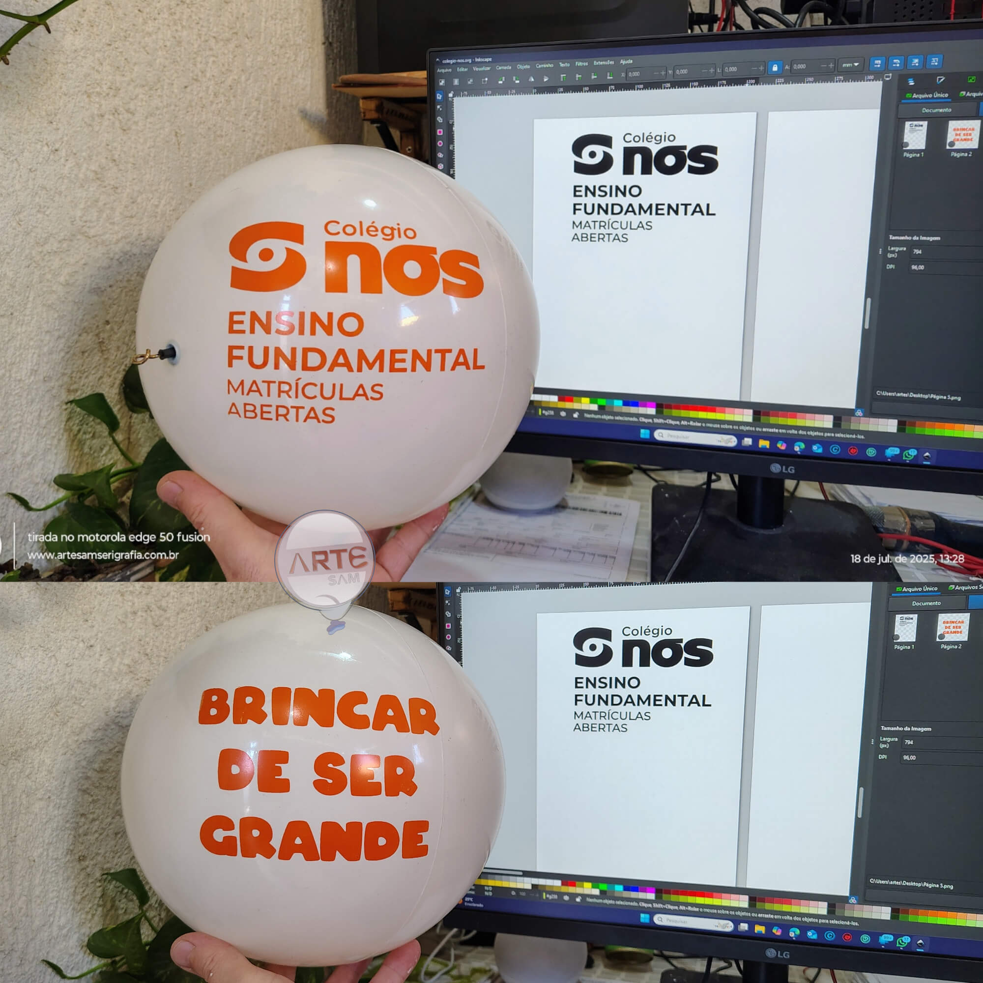 KIT 100 Bolas vinil 23 cm Impressas personalizadas