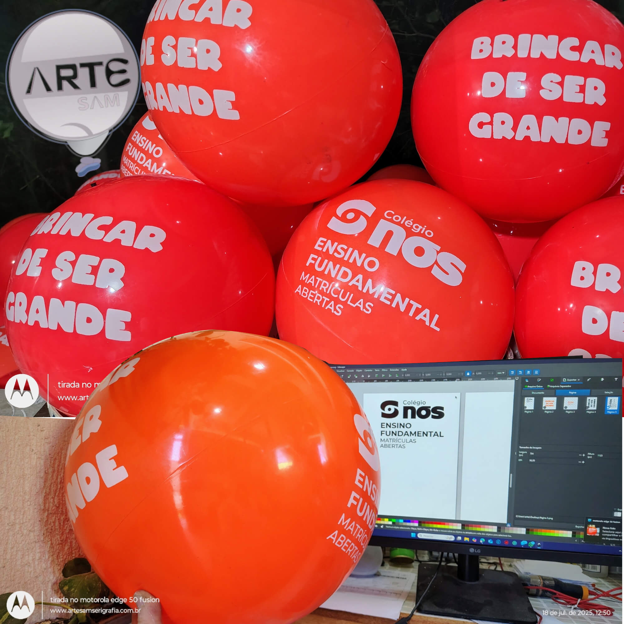 KIT 100 Bolas vinil 23 cm Impressas personalizadas